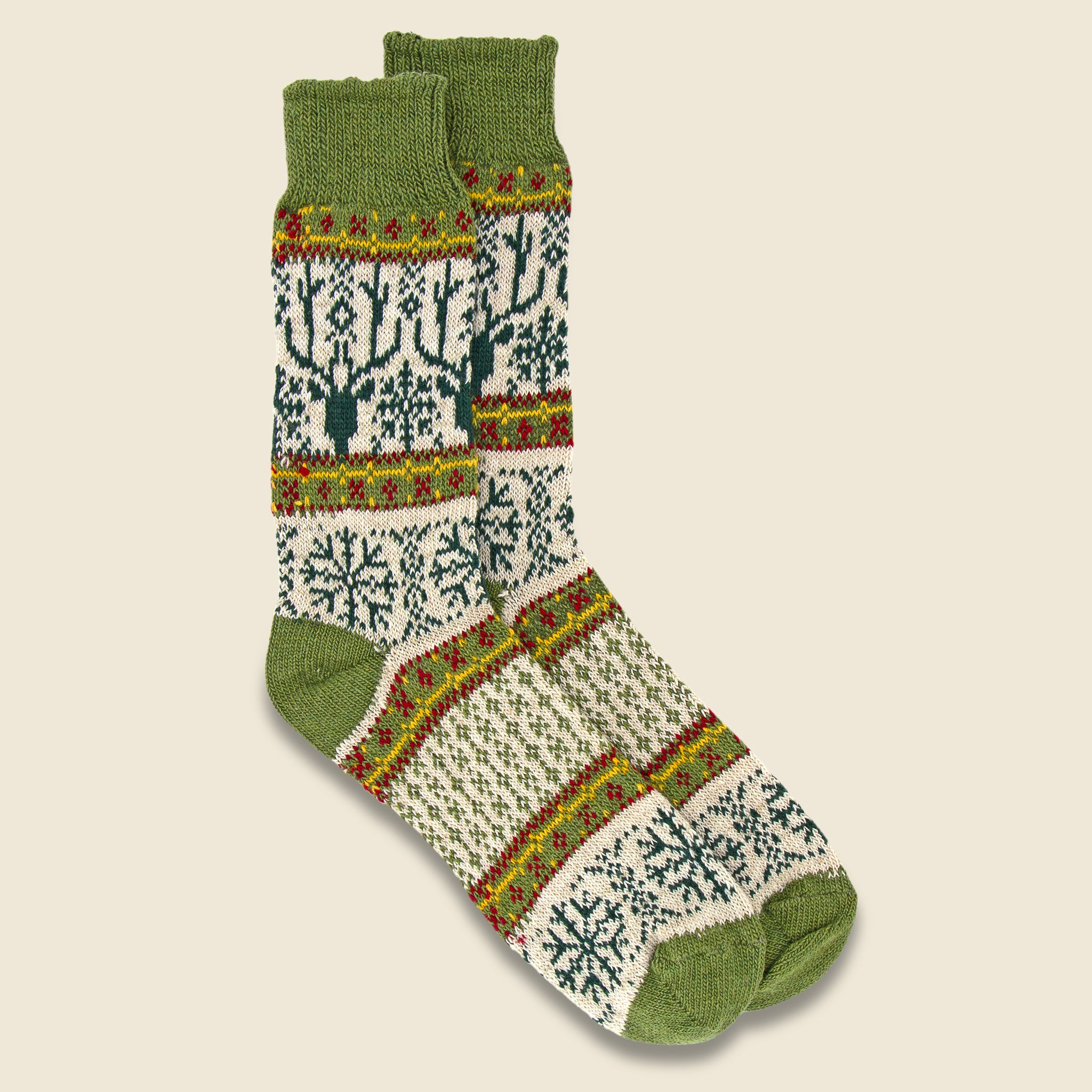 Fair Isle Deer Crew Sock - Olive/Off White - American Trench - STAG Provisions - Accessories - Socks