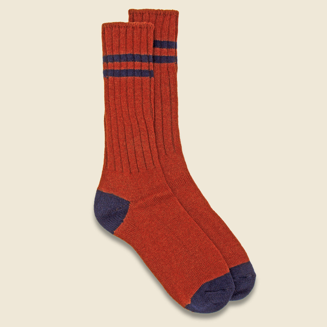 American Trench Cashmere Double Stripe Crew Sock - Navy/Grey