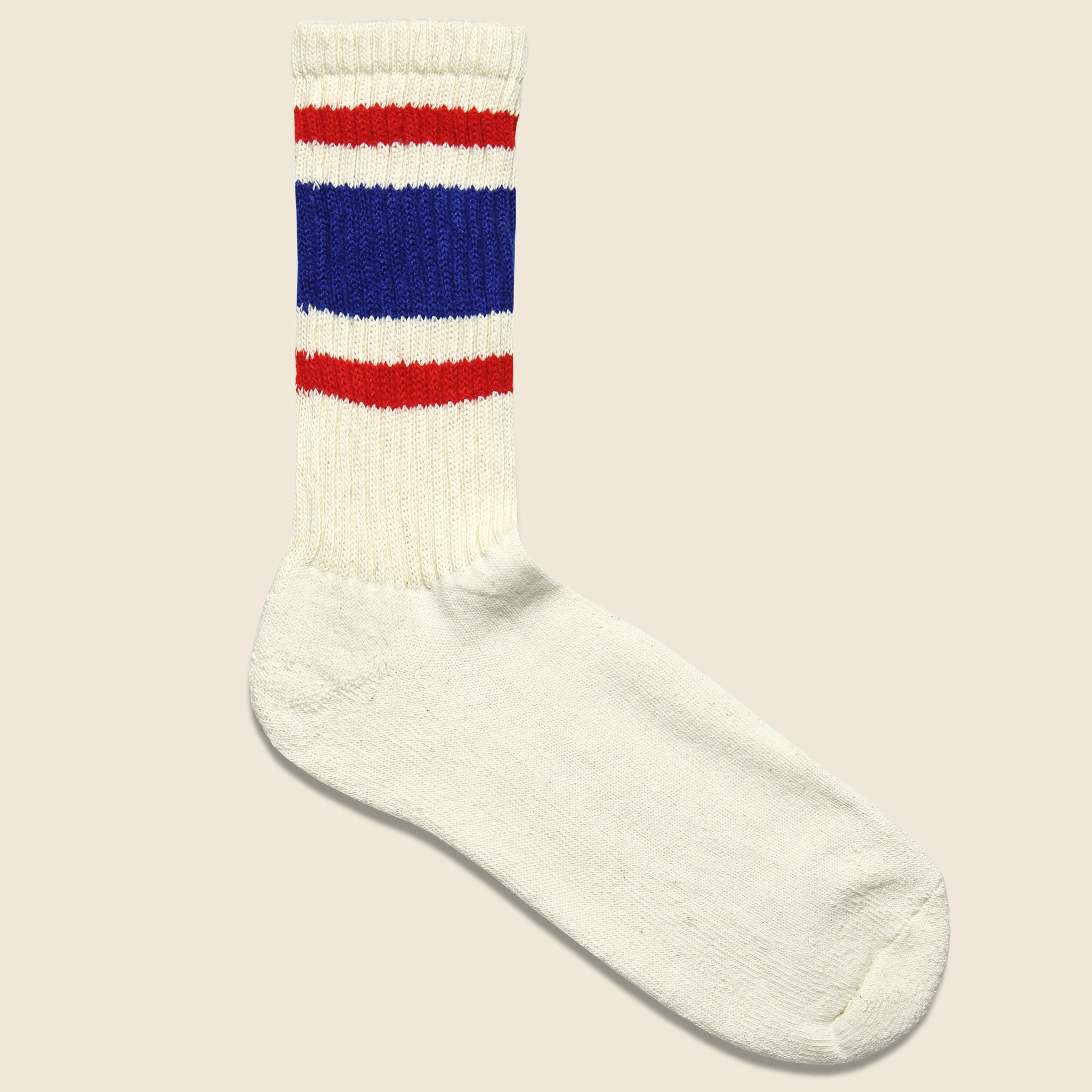 Retro Stripe Crew Sock - Cream/White/Red - American Trench - STAG Provisions - Accessories - Socks