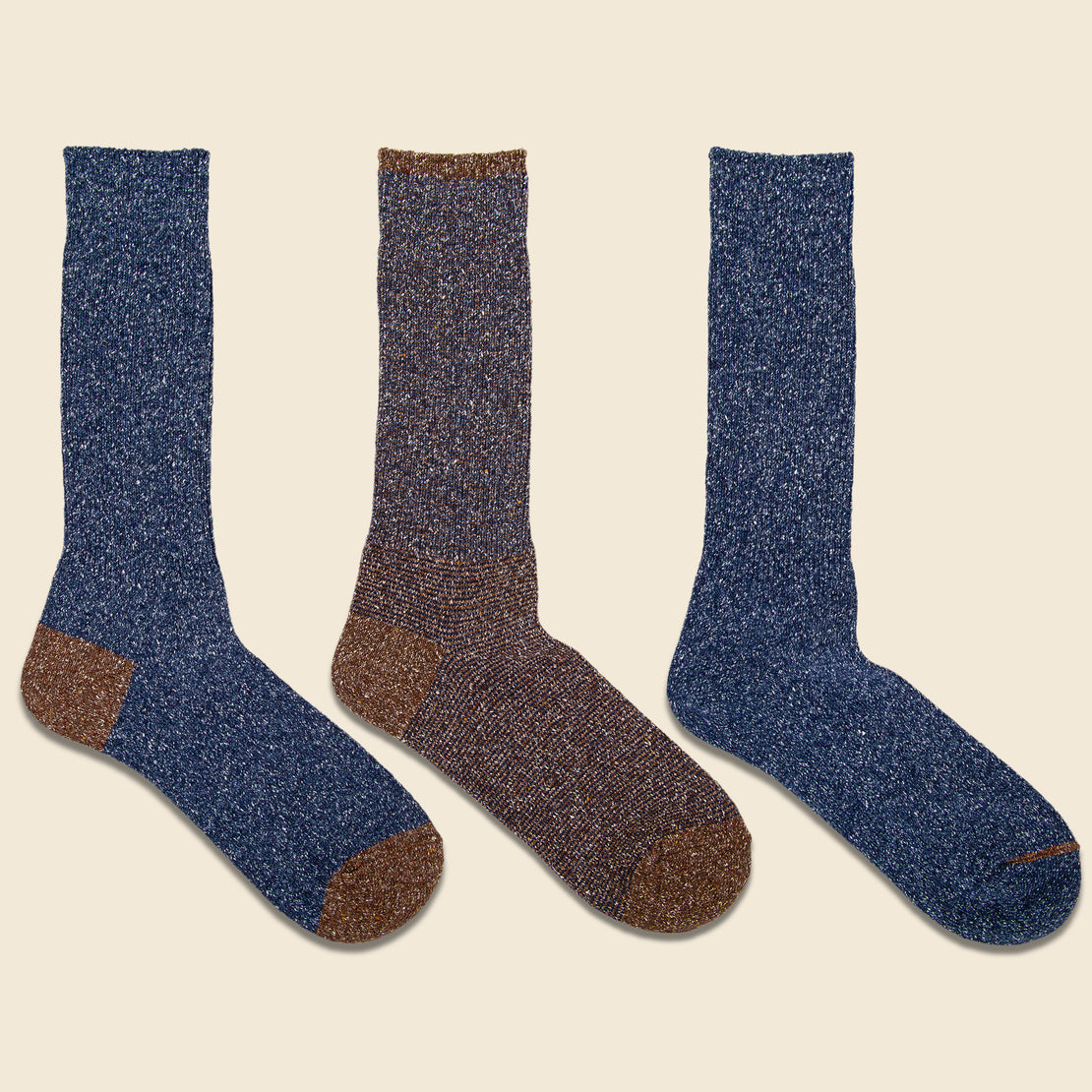 Anonymous Ism Nep Crew Sock - Three Pack - Navy/Brown
