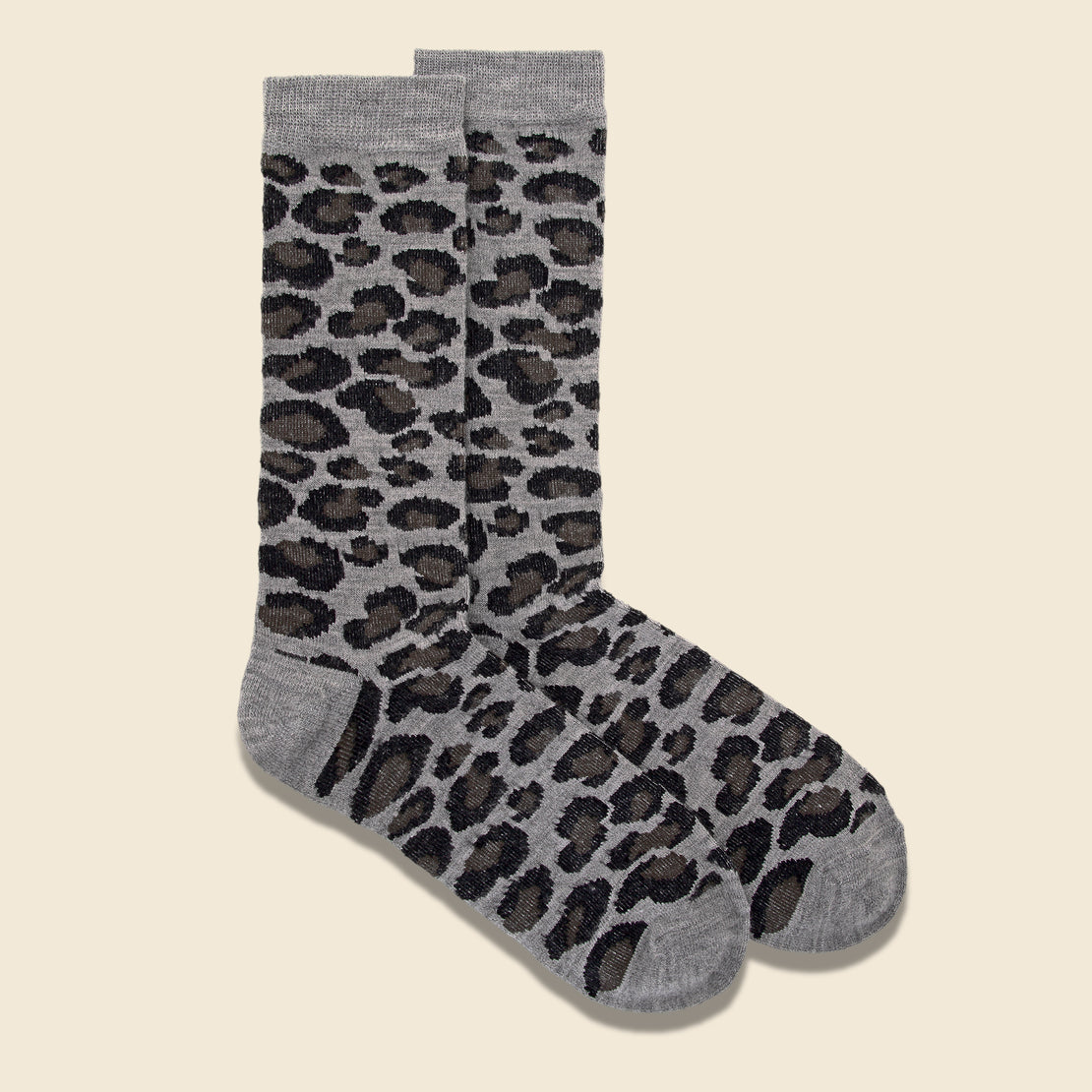 Brushed Animal Pattern Crew Sock - Light Grey