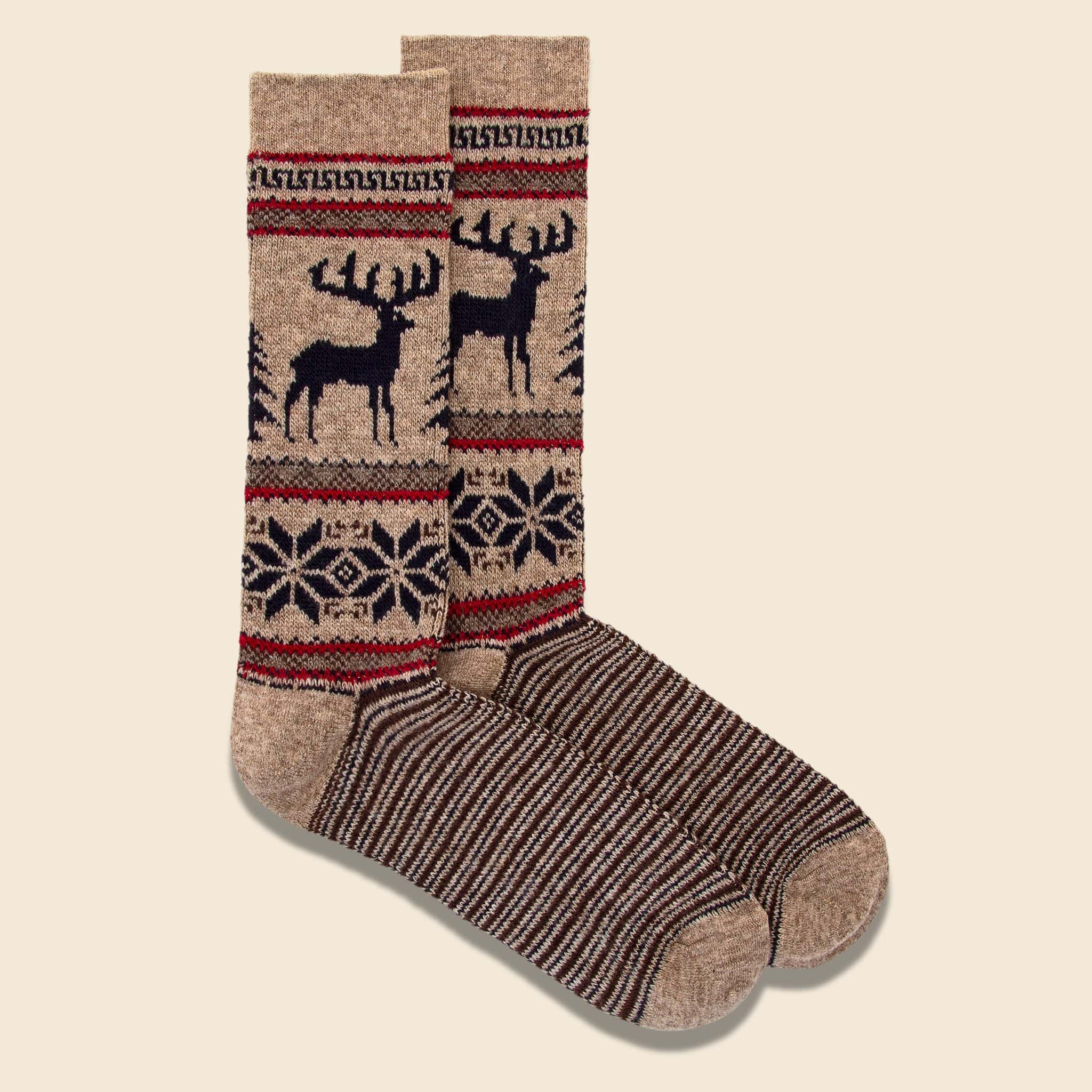 Wool Deer Snow Jacquard Crew Sock - Beige - Anonymous Ism - STAG Provisions - Accessories - Socks