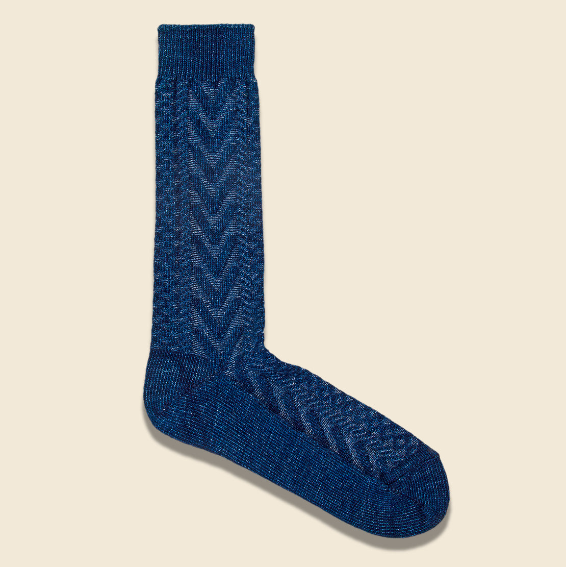 Anonymous Ism Indigo Cable Knit Sock - Sax Blue