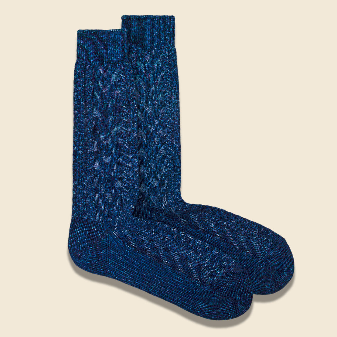 Indigo Cable Knit Sock - Sax Blue