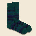 Wool Check Crew Sock - Moss Green - Anonymous Ism - STAG Provisions - Accessories - Socks