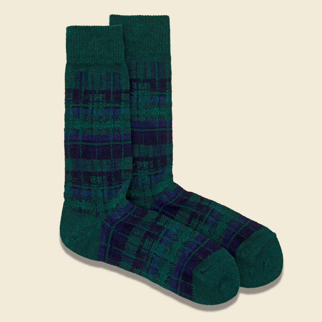 Wool Check Crew Sock - Moss Green - Anonymous Ism - STAG Provisions - Accessories - Socks