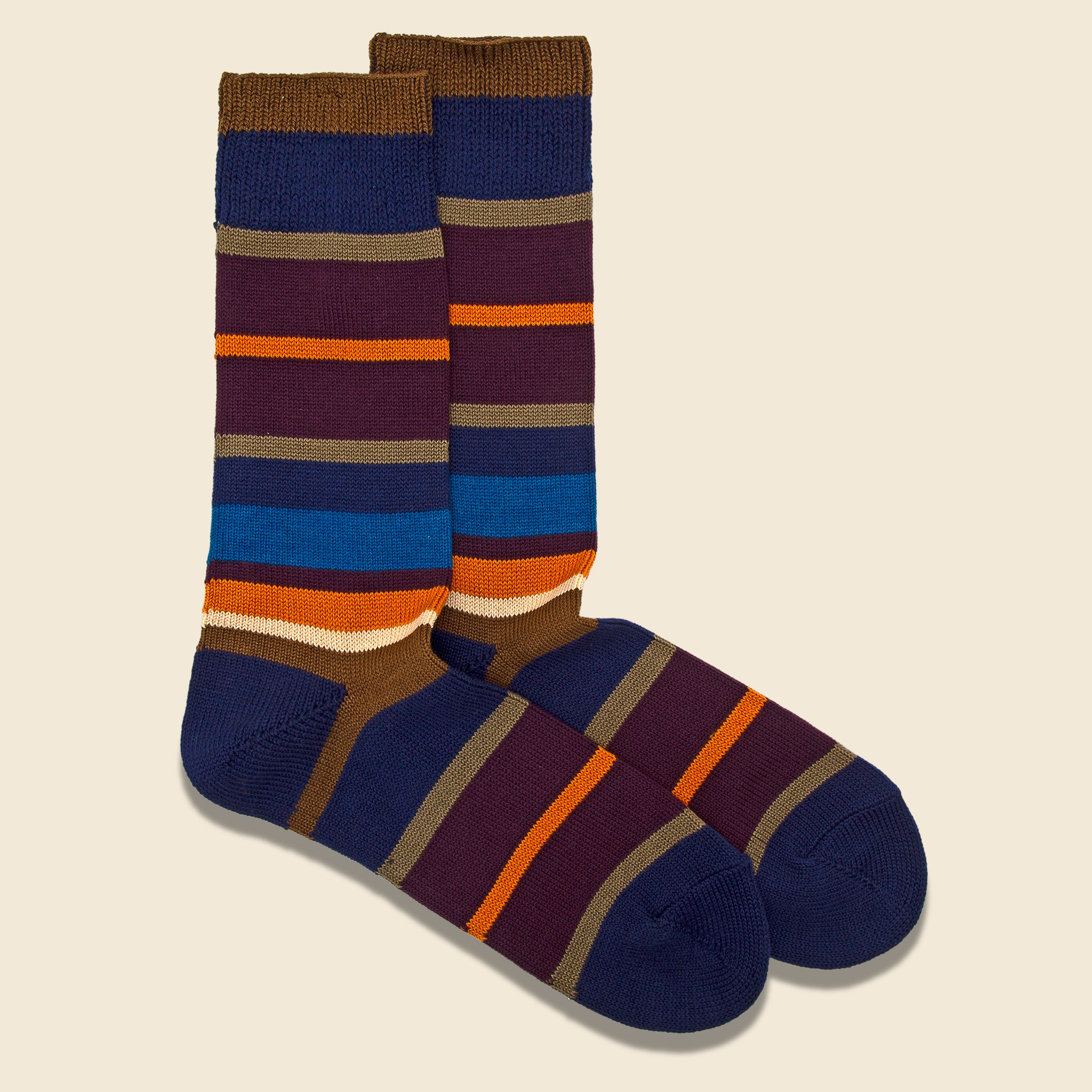 Multi Stripes Crew Sock - Dark Navy - Anonymous Ism - STAG Provisions - Accessories - Socks