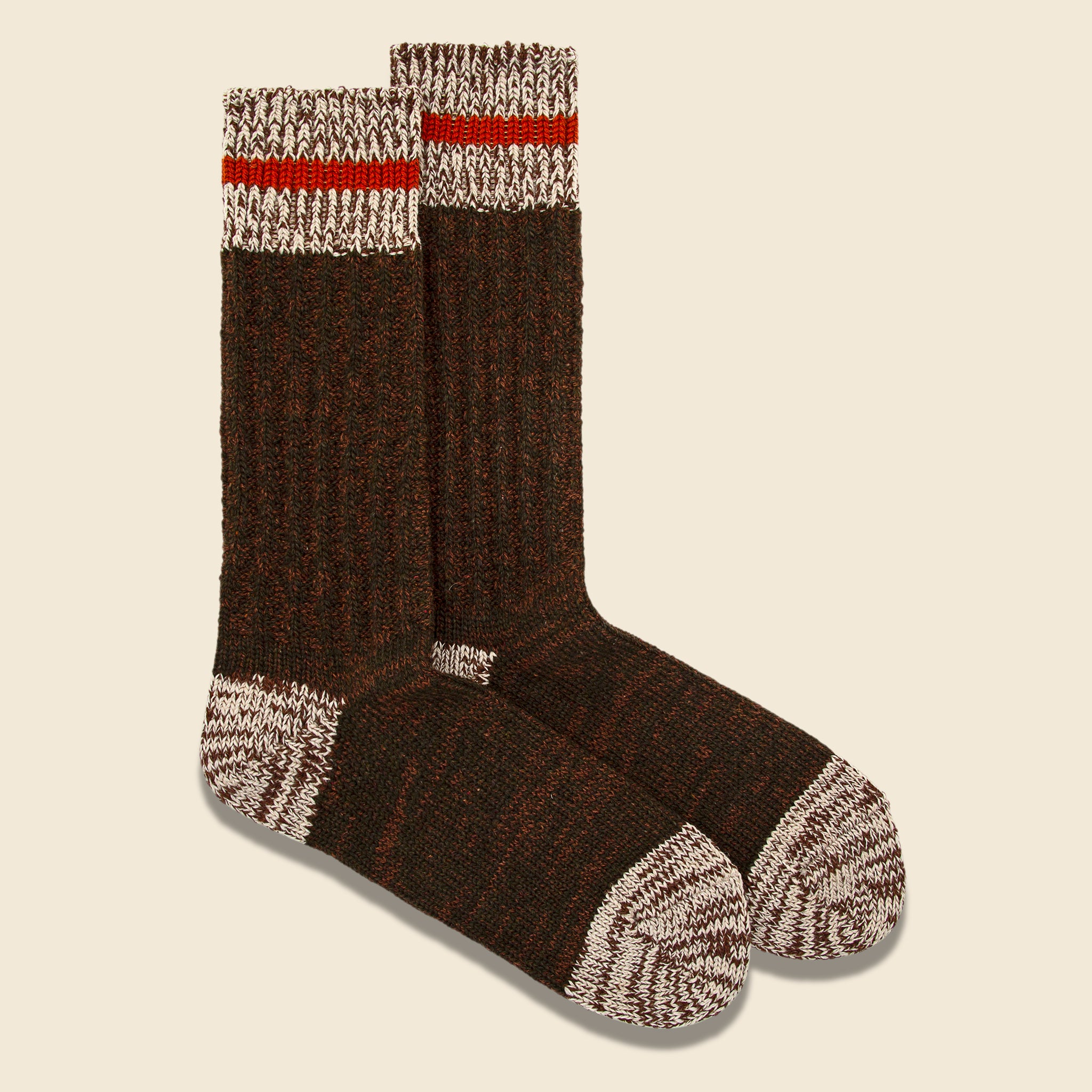 
                          Cotton Wool Mix Stripe Crew Sock - Olive - Anonymous Ism - STAG Provisions - Accessories - Socks
                        