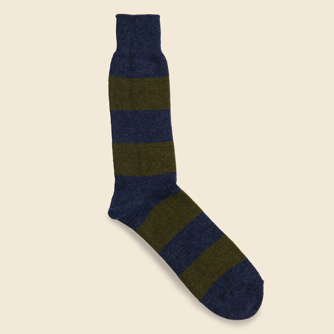 Anonymous Ism Wool Cashmere Stripe Crew Sock - Indigo