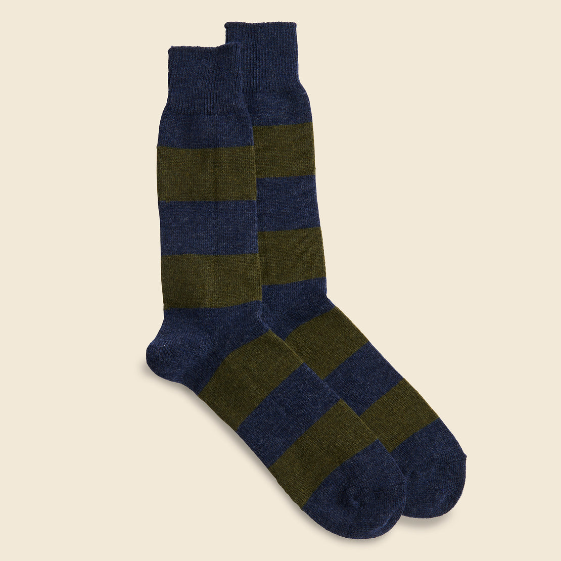 Wool Cashmere Stripe Crew Sock - Indigo - Anonymous Ism - STAG Provisions - Accessories - Socks
