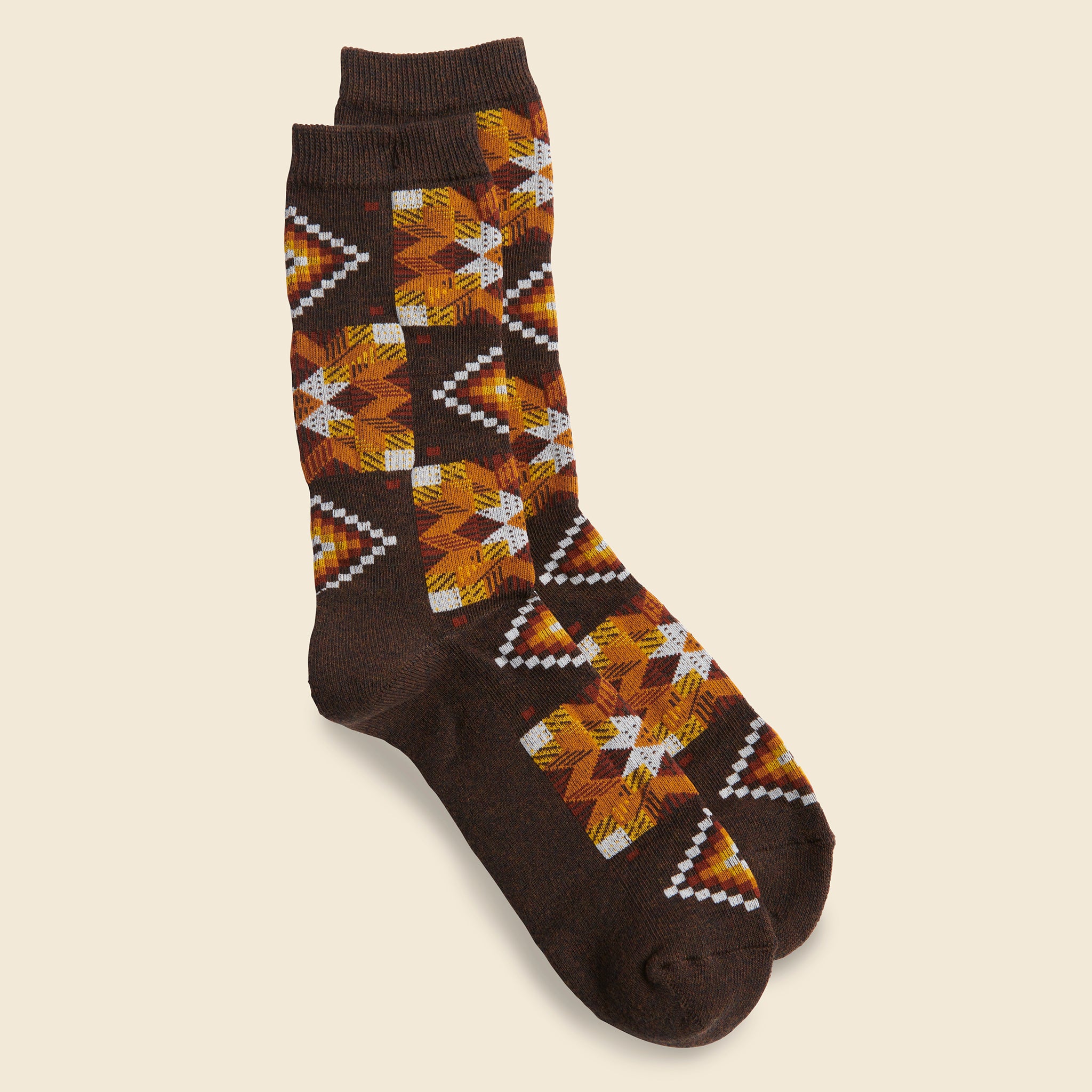 
                          American Quilt Crew Sock - Dark Brown - Anonymous Ism - STAG Provisions - Accessories - Socks
                        