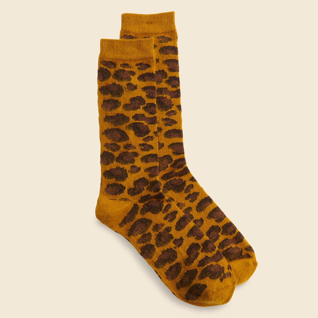 Brushed Animal Pattern Crew Sock - Mustard
