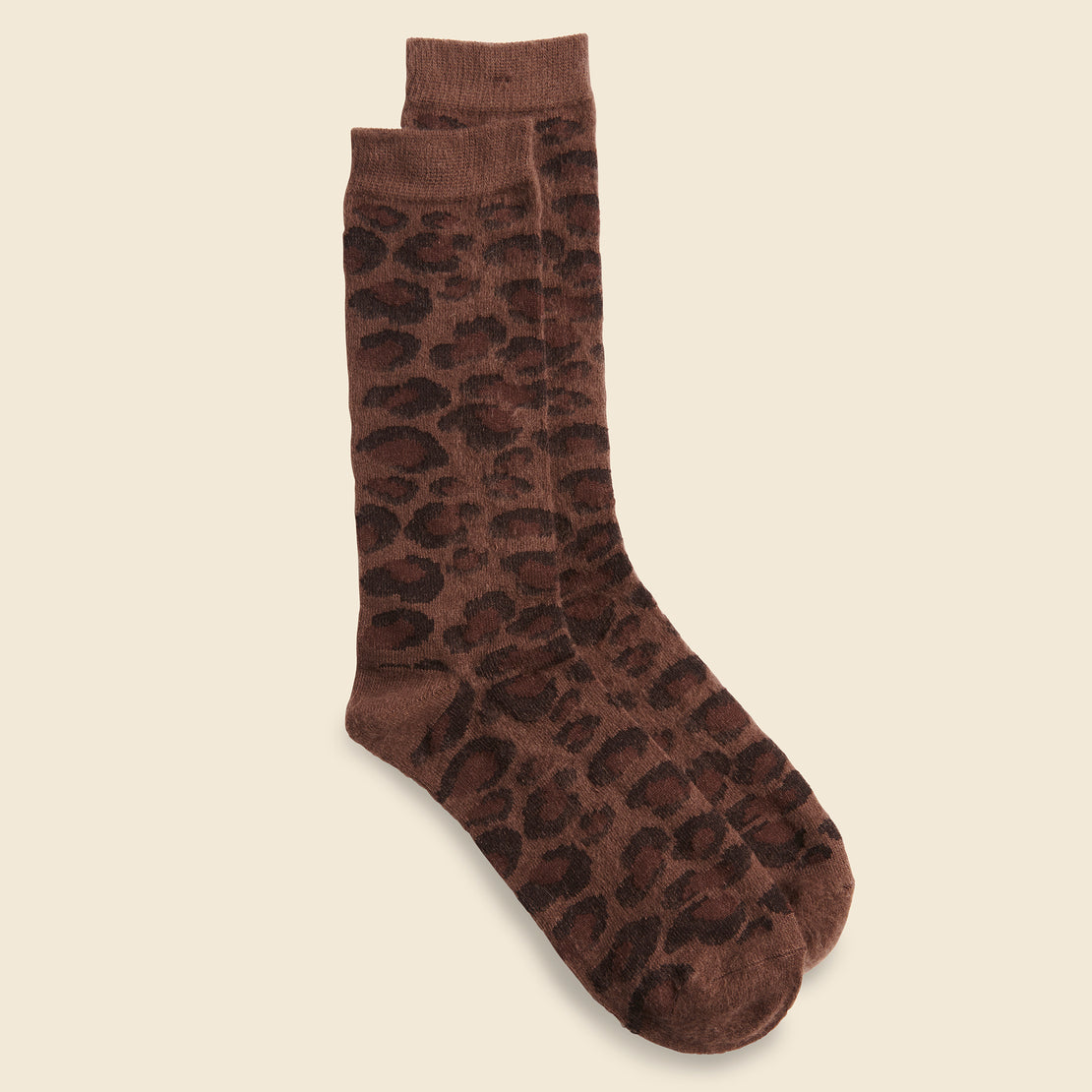 Brushed Animal Pattern Crew Sock - Brown