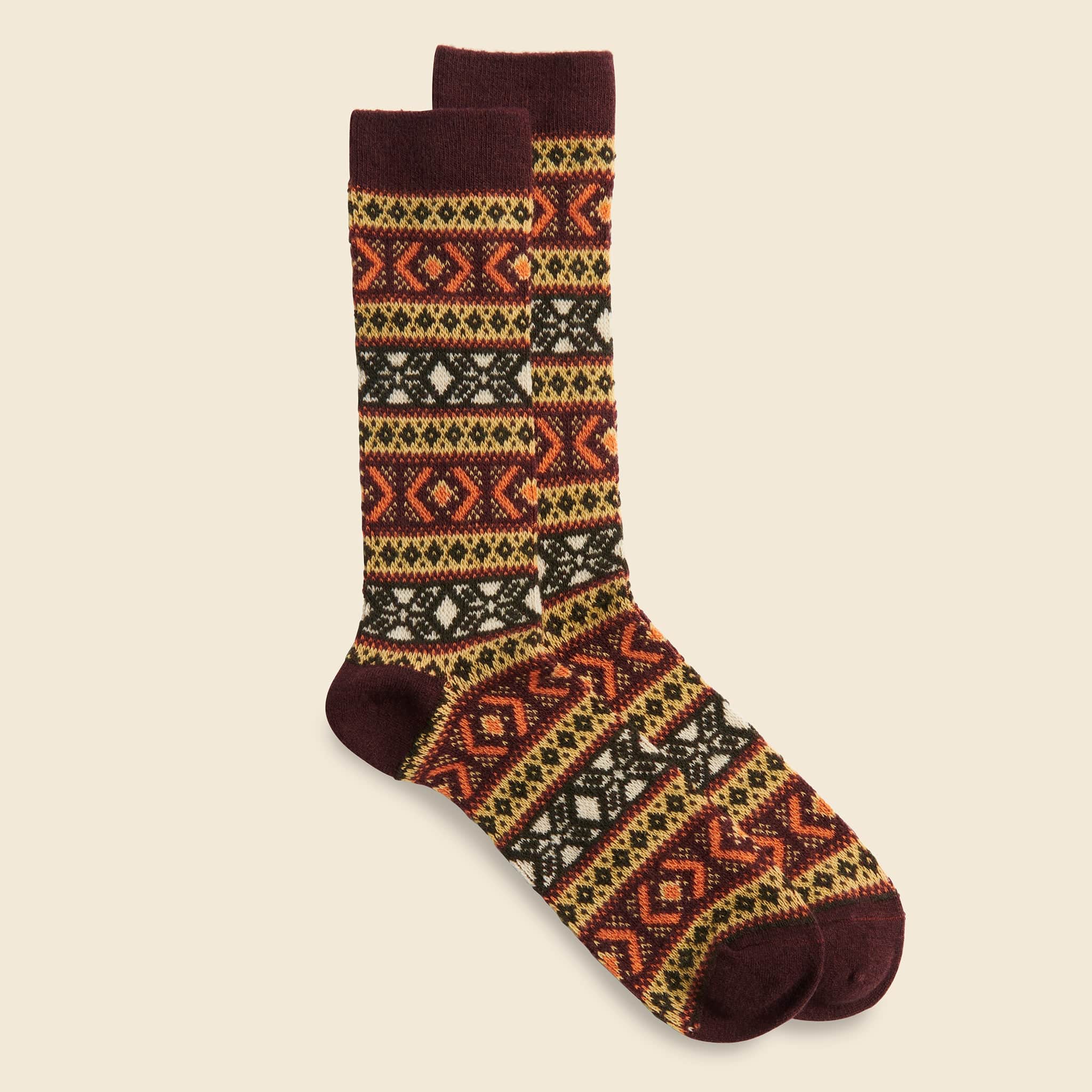 
                          Wool Jacquard Crew Sock - Brown - Anonymous Ism - STAG Provisions - Accessories - Socks
                        