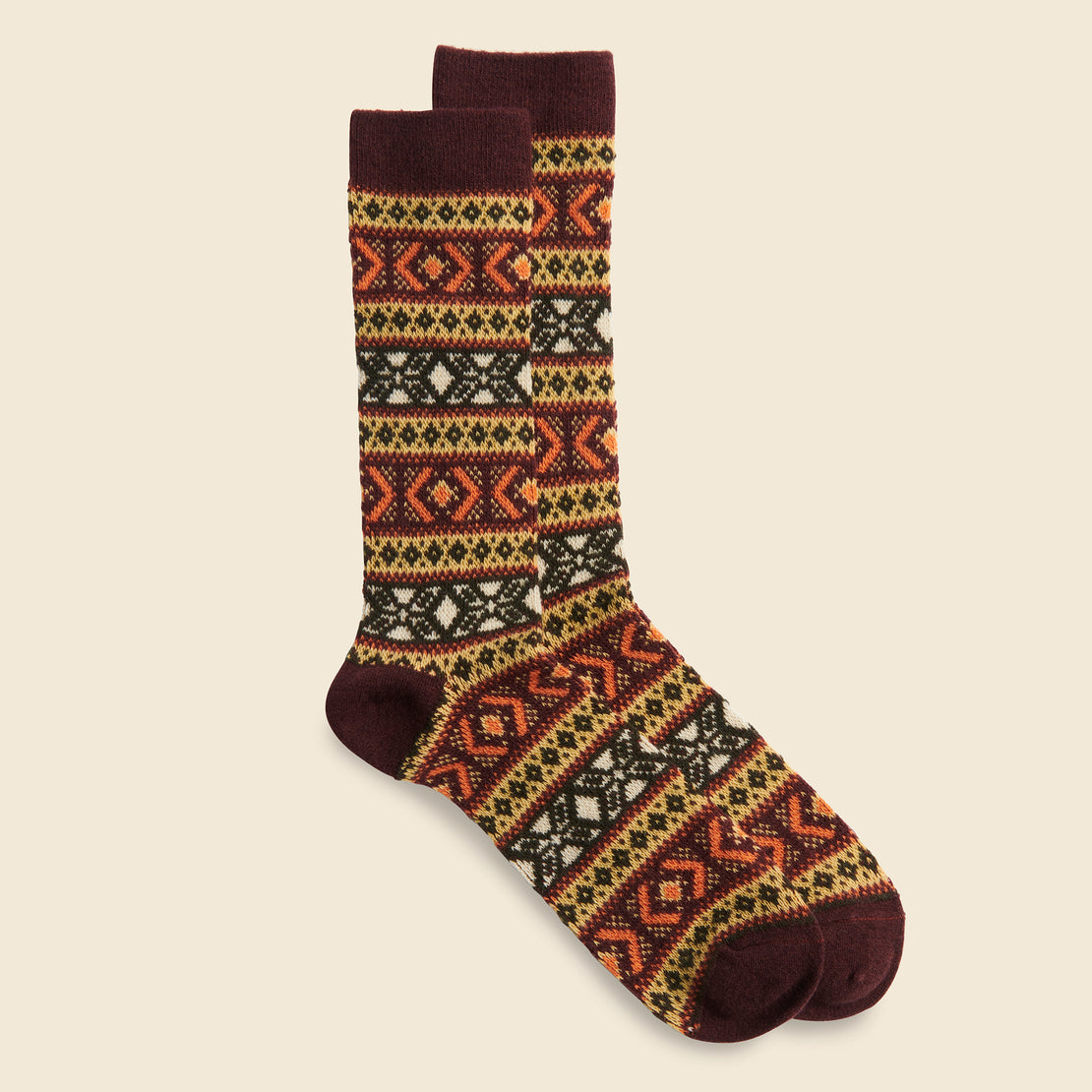 Wool Jacquard Crew Sock - Brown - Anonymous Ism - STAG Provisions - Accessories - Socks