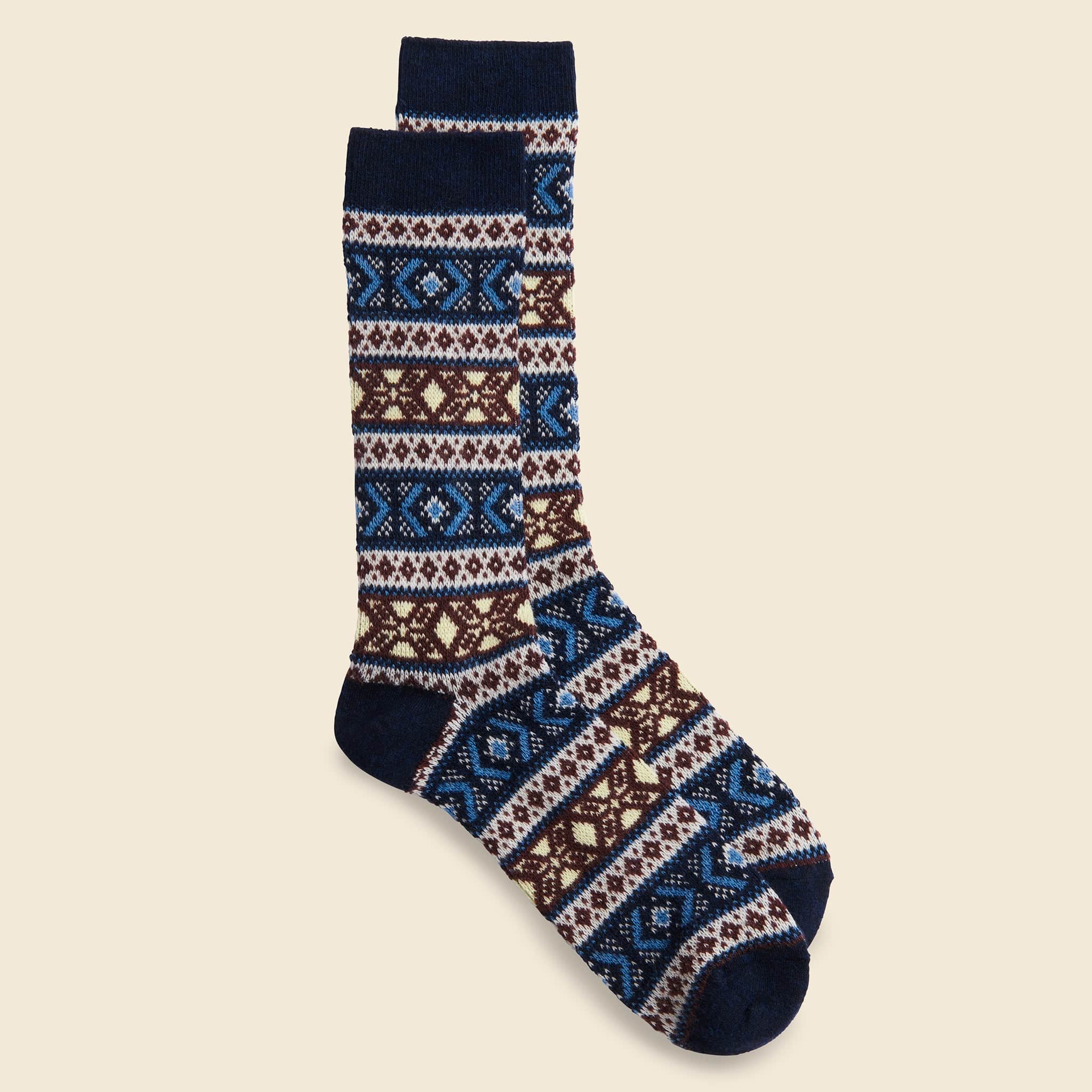 
                          Wool Jacquard Crew Sock - Navy - Anonymous Ism - STAG Provisions - Accessories - Socks
                        