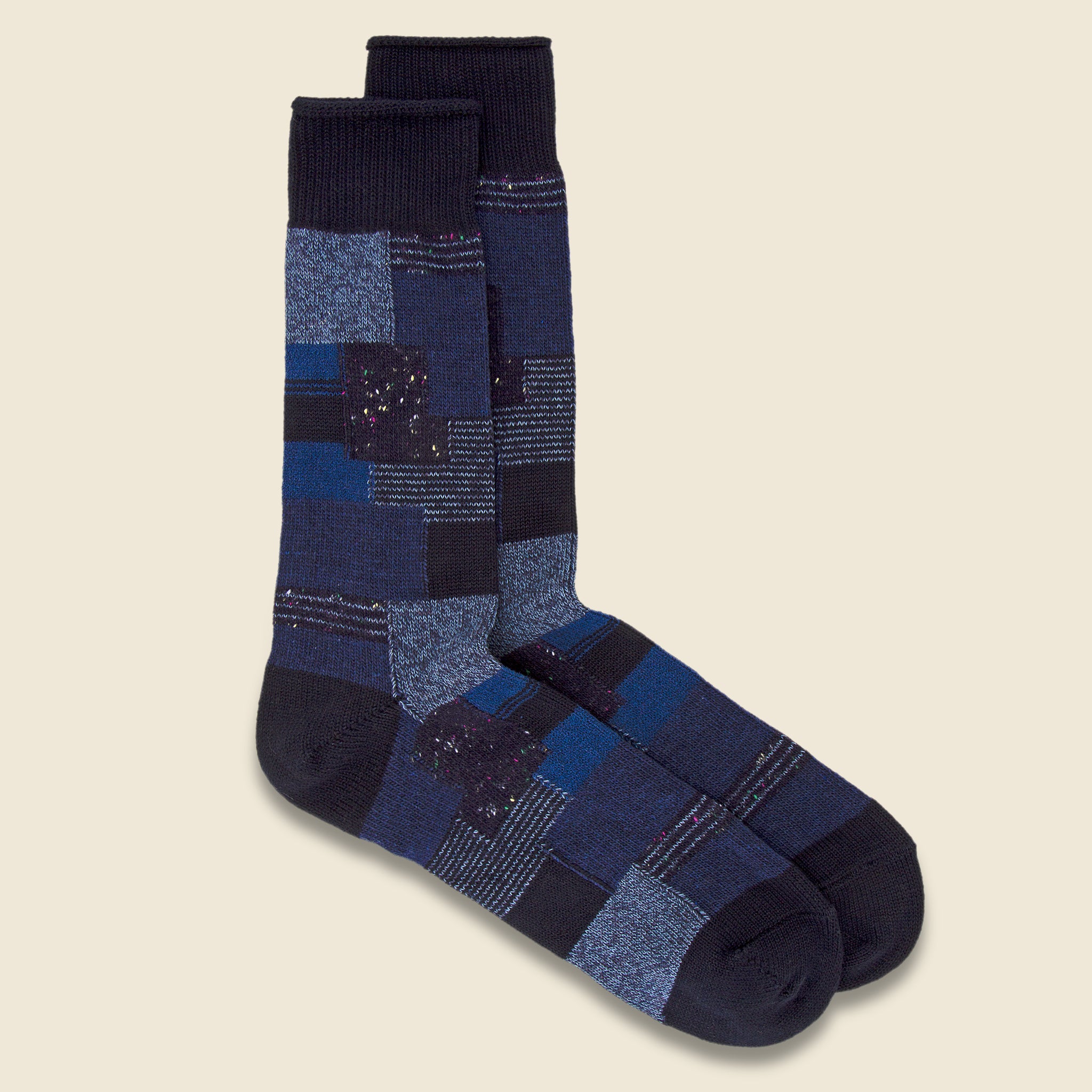 Patchwork Crew Sock - Navy - Anonymous Ism - STAG Provisions - Accessories - Socks