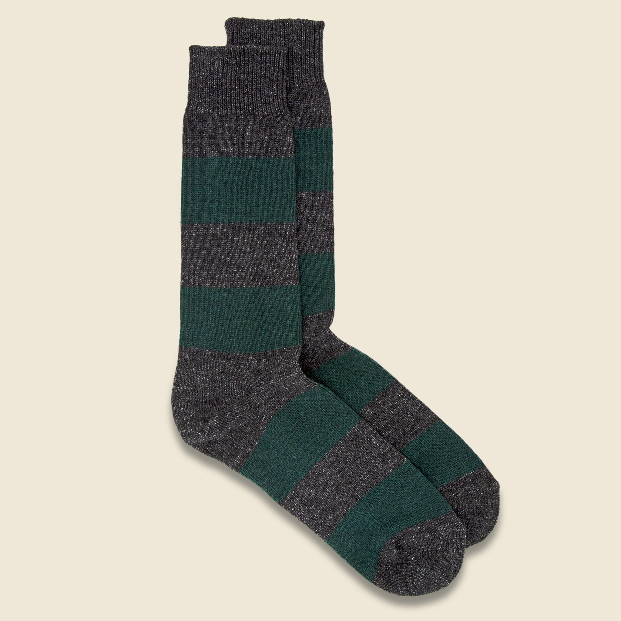 Wool Cashmere Stripe Crew Sock - Grey/Spruce - Anonymous Ism - STAG Provisions - Accessories - Socks
