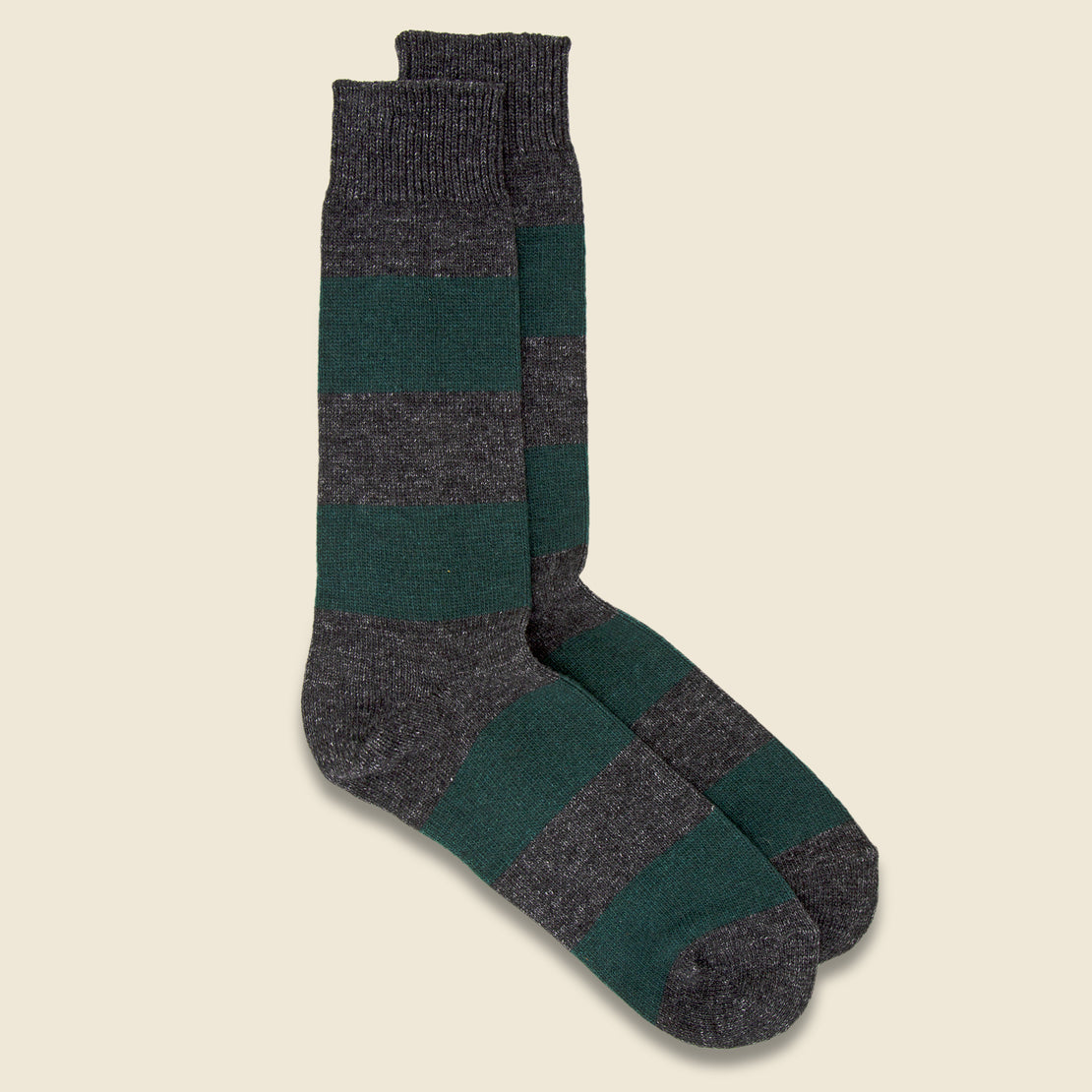 Anonymous Ism Wool Cashmere Stripe Crew Sock - Grey/Spruce