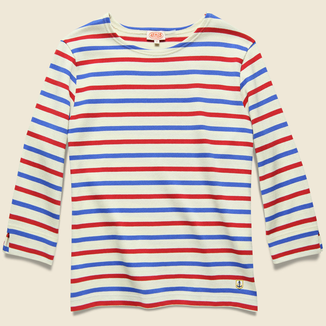Armor Lux 3/4 Sleeve Marine Stripe Top - Natural/Red/Blue