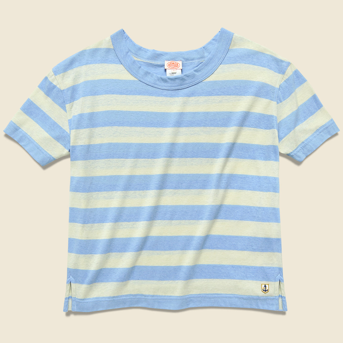 Armor Lux Boxy Cotton/Linen Tee - Natural/Light Blue