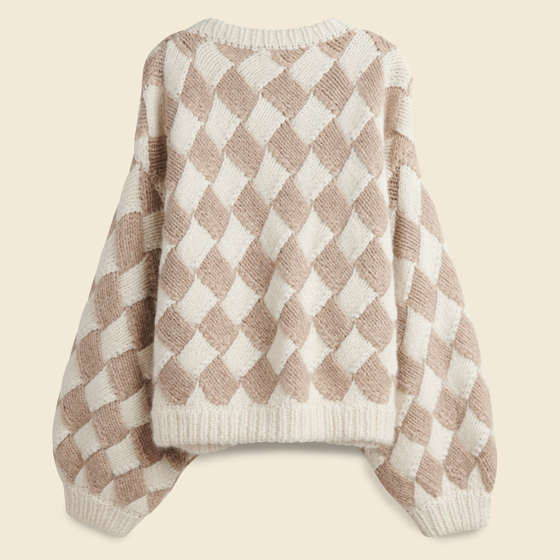 Balloon Sleeve Entrelac Sweater - Cream/Oatmeal - Atelier Delphine - STAG Provisions - W - Tops - Sweater