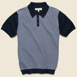 Jacquard Sweater Polo - Blue - Barque - STAG Provisions - Tops - S/S Knit