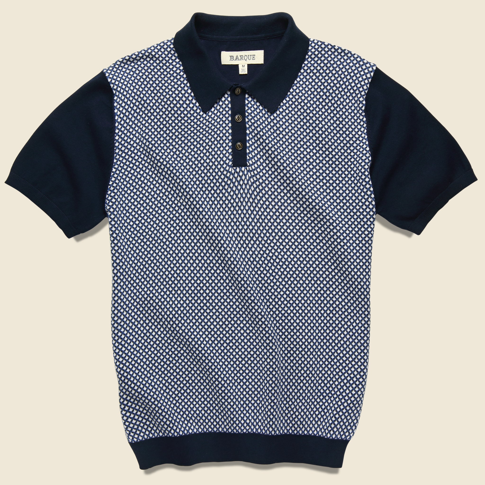 Jacquard Sweater Polo - Blue - Barque - STAG Provisions - Tops - S/S Knit
