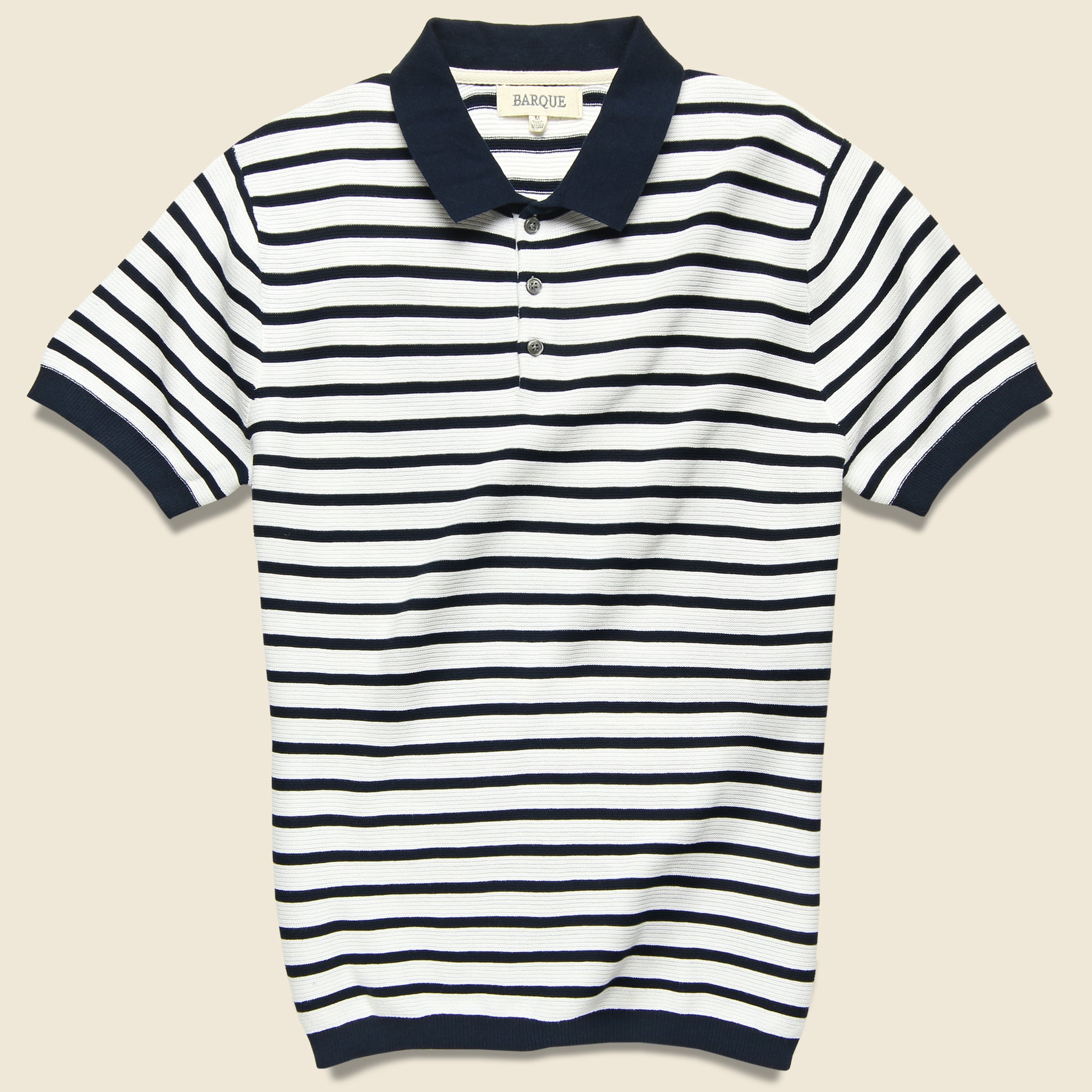 Breton Stripe Sweater Polo - Navy - Barque - STAG Provisions - Tops - S/S Knit