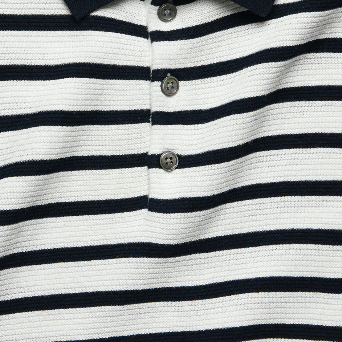 Breton Stripe Sweater Polo - Navy