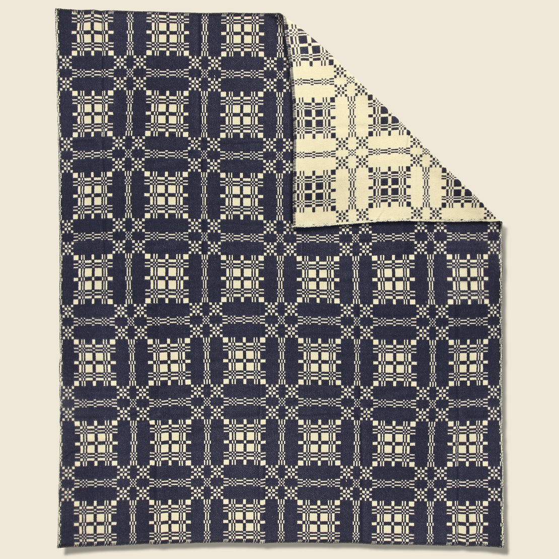 Navy Wool Jacquard Blanket