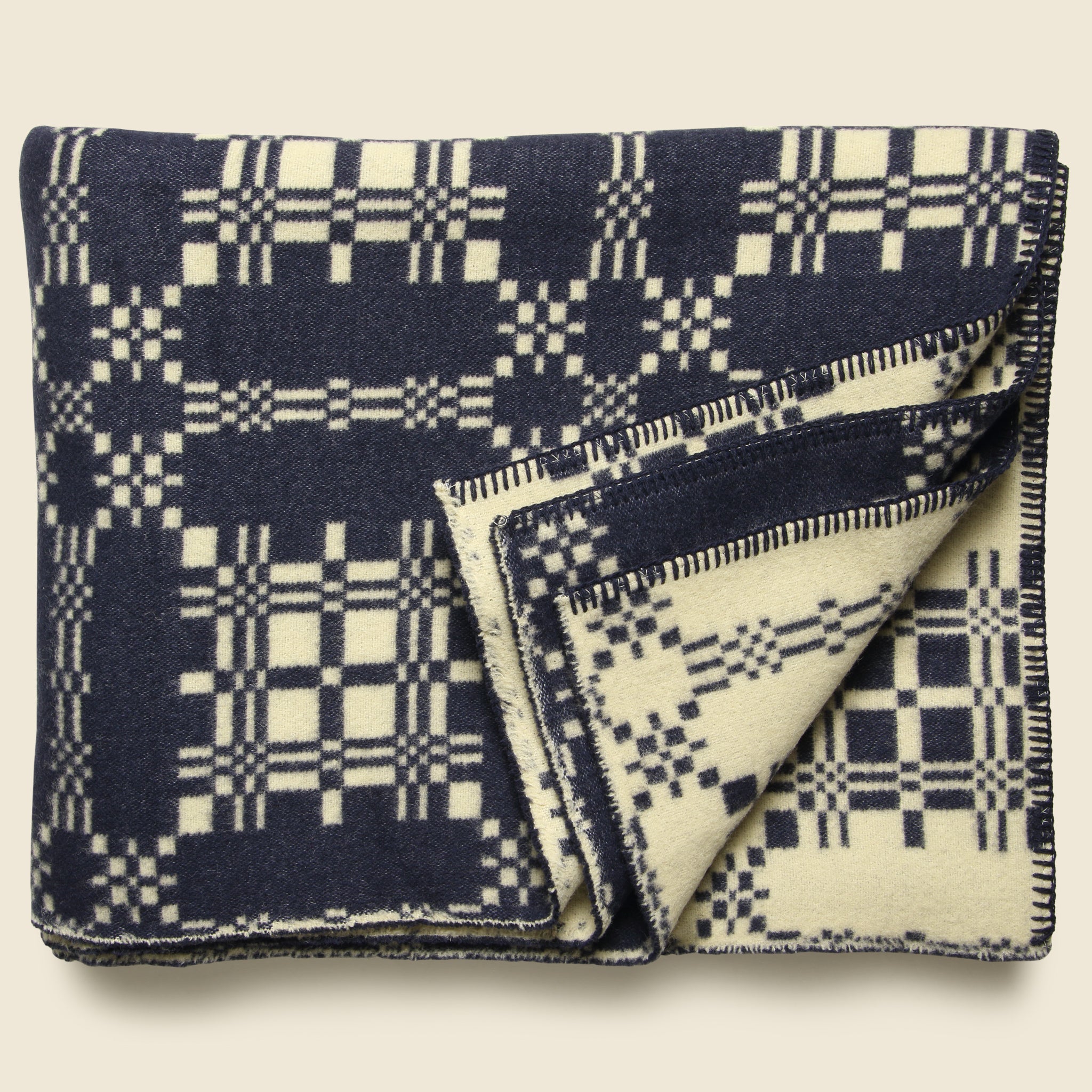 
                          Navy Wool Jacquard Blanket - BasShu - STAG Provisions - Home - Bed - Blanket
                        