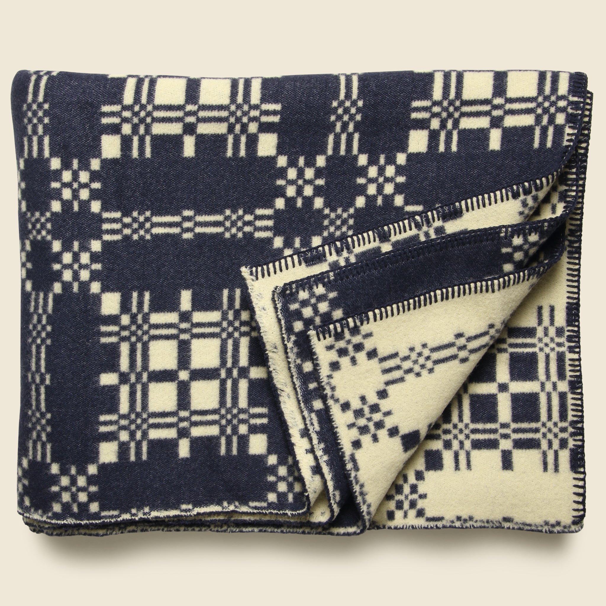 Navy Wool Jacquard Blanket - BasShu - STAG Provisions - Home - Bed - Blanket