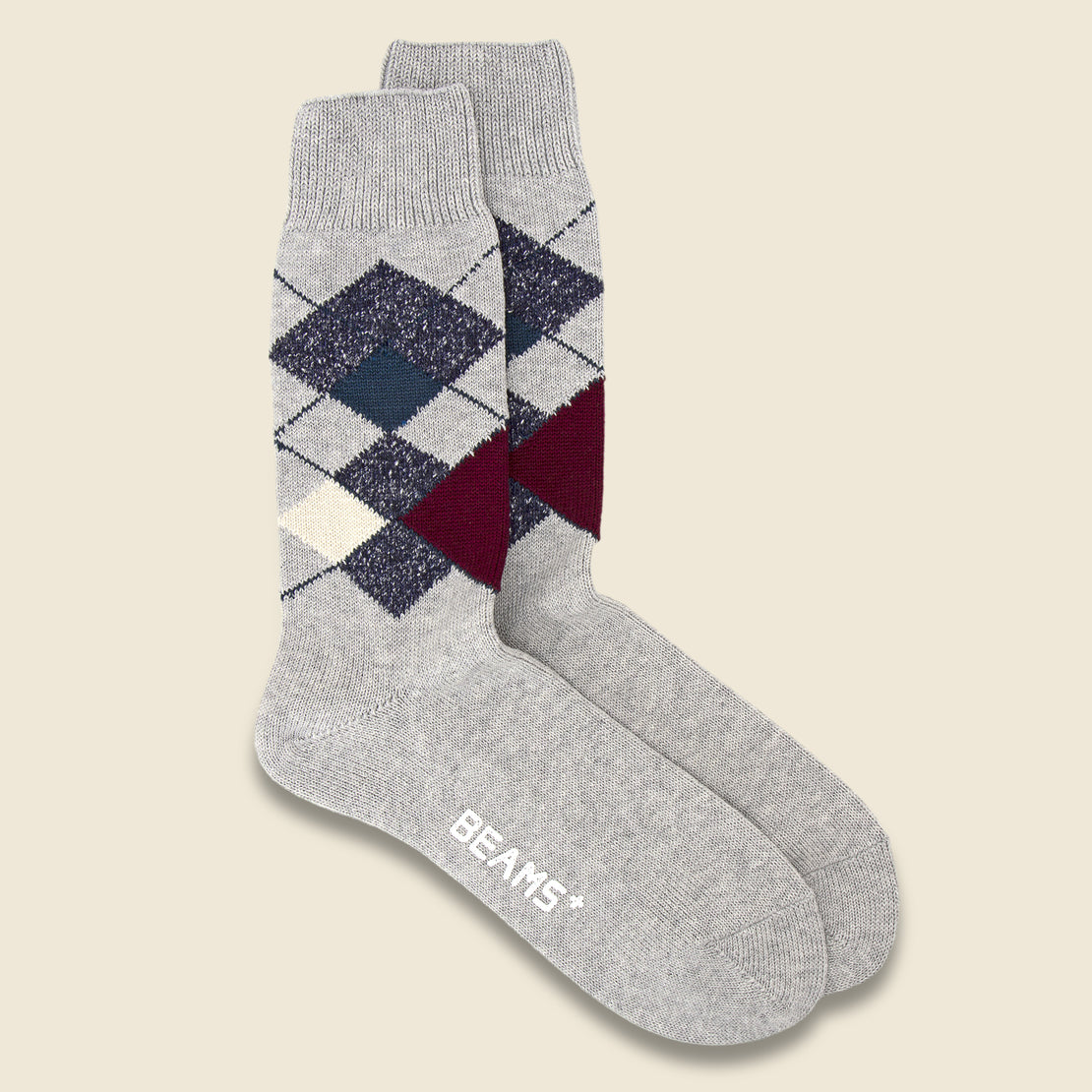 BEAMS+ Argyle Socks - Light Grey