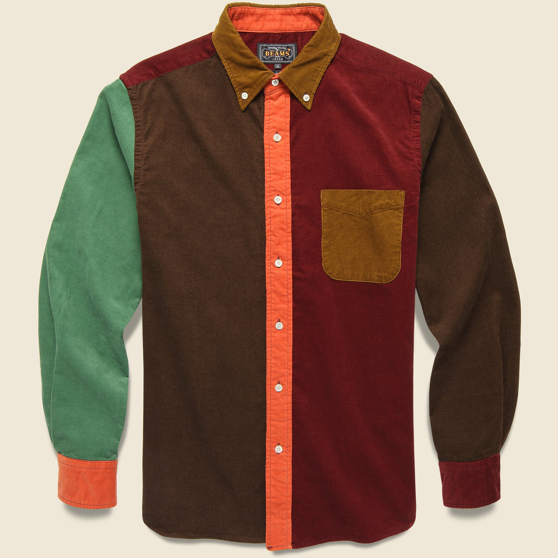 BEAMS+ Corduroy Panel Shirt - Golden Brown