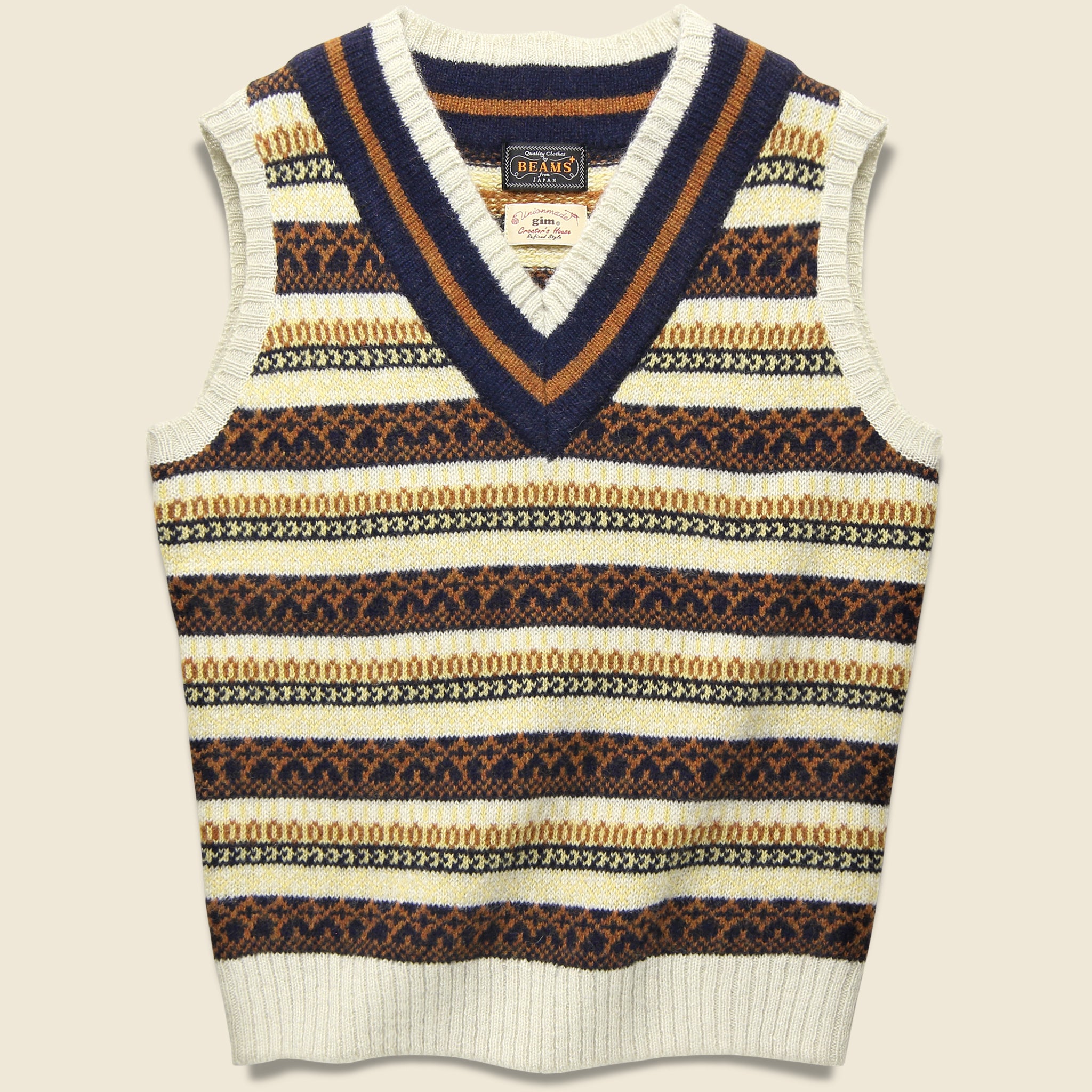 Cricket Sweater Vest - Cream Fair Isle - BEAMS+ - STAG Provisions - Tops - Sweater