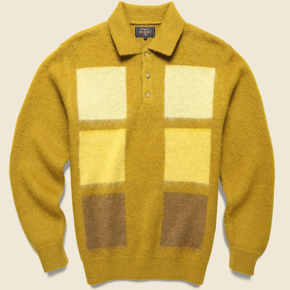 BEAMS+ Shaggy Knit  Sweater Polo - Mustard