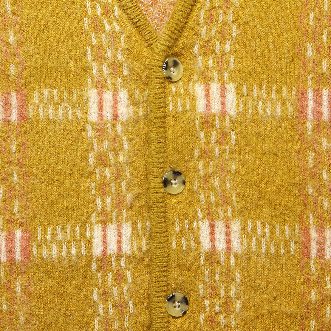 Check Pattern Mohair Cardigan - Mustard - BEAMS+ - STAG Provisions - Tops - Sweater