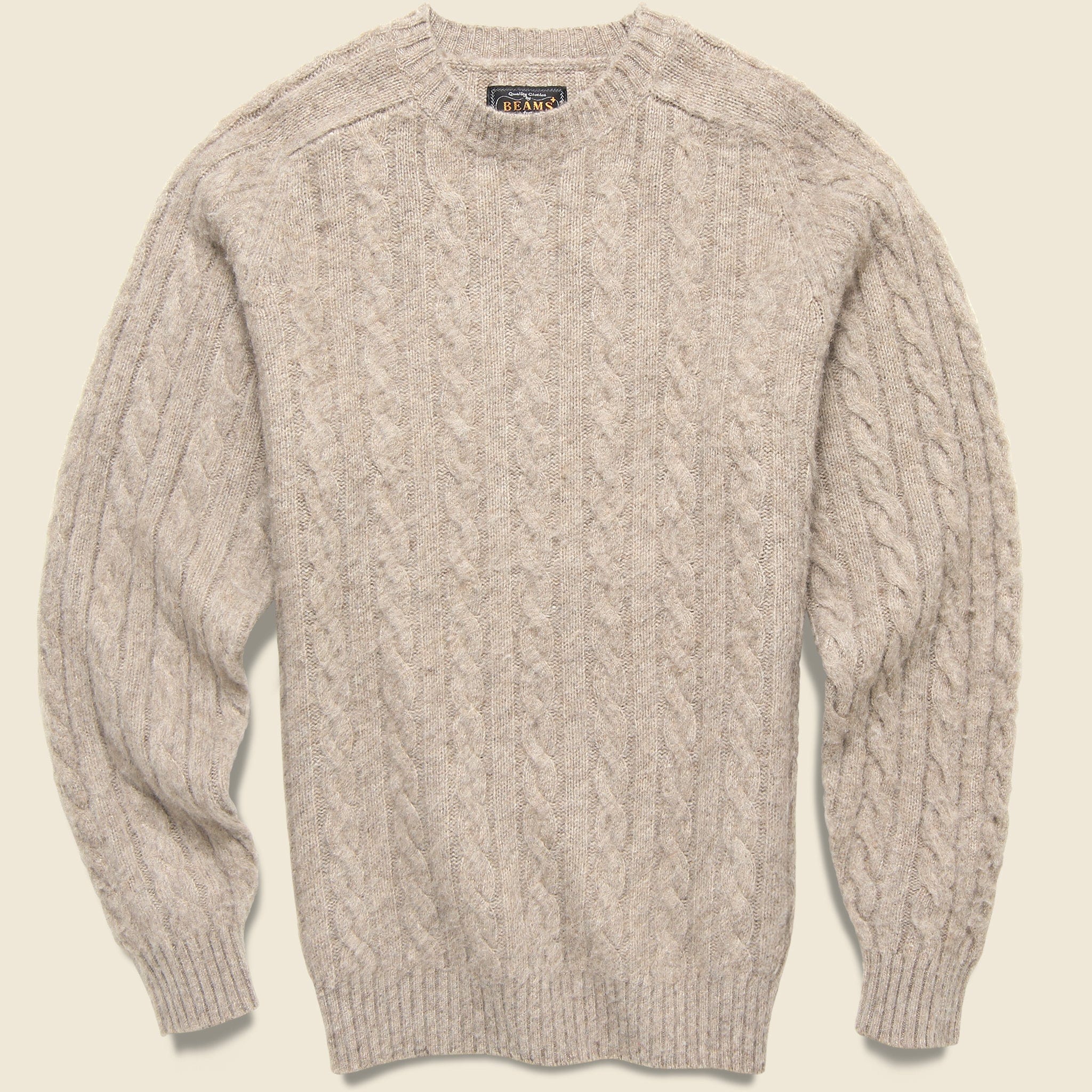 Shaggy Cable Crew Sweater - Taupe - BEAMS+ - STAG Provisions - Tops - Sweater