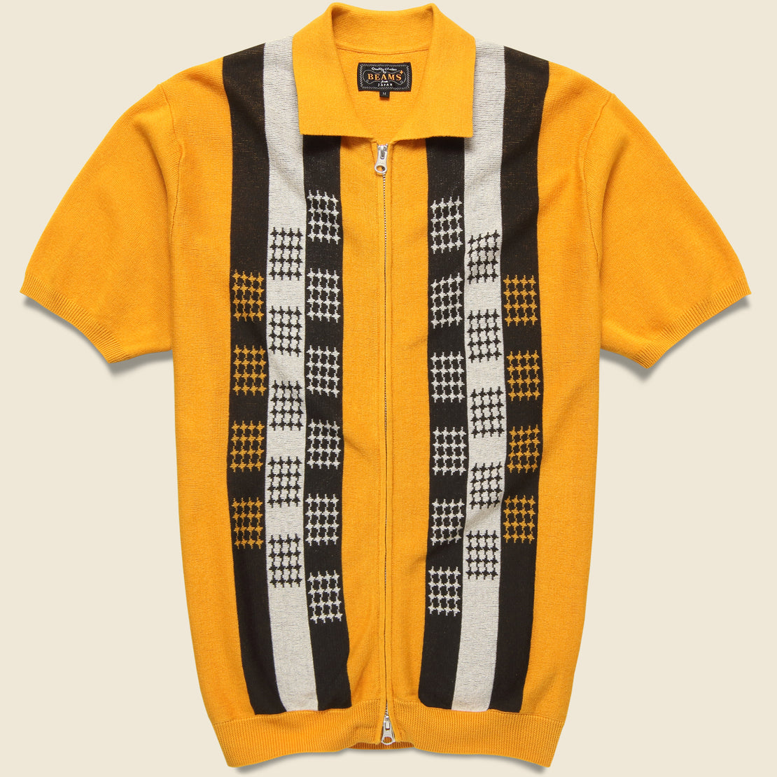 BEAMS+ Zip Knit Polo - Orange/Black
