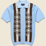 Zip Knit Polo - Sax/Brown - BEAMS+ - STAG Provisions - Tops - S/S Knit