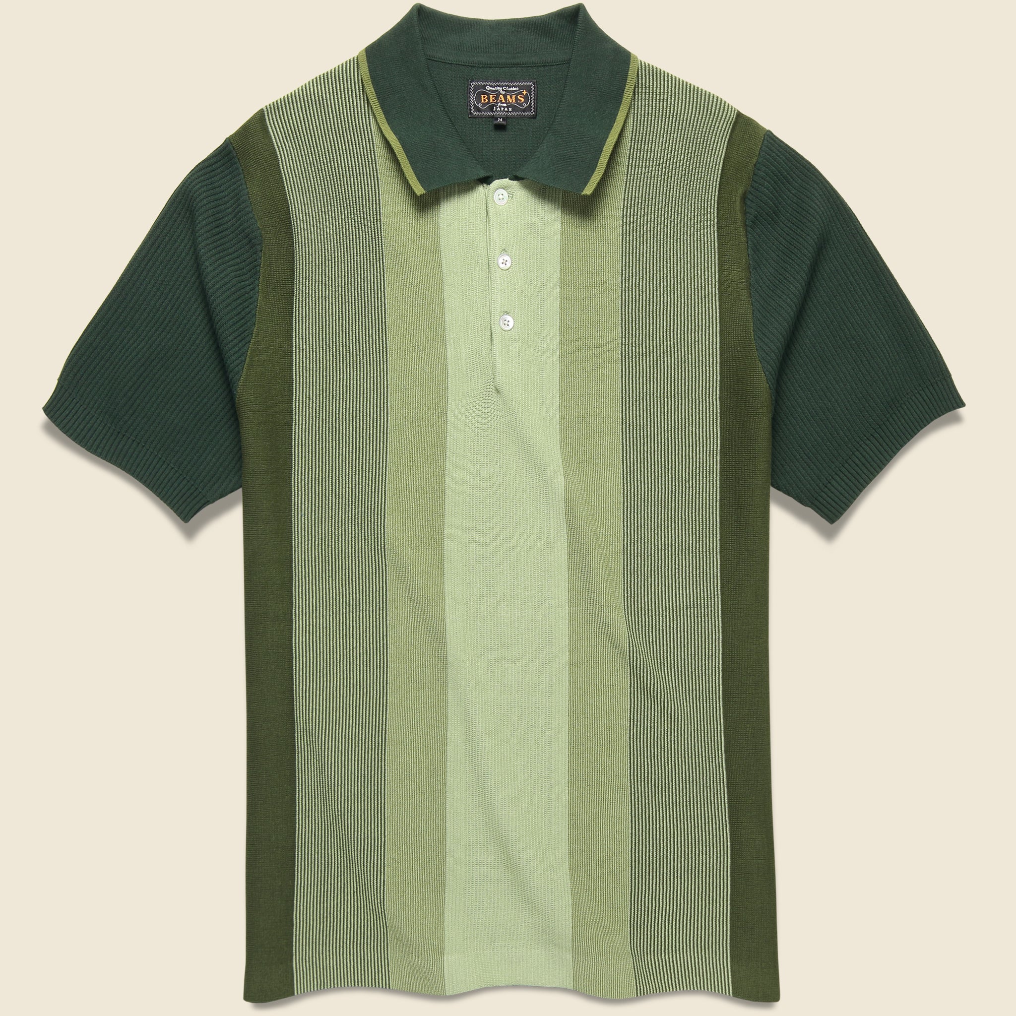 Knit Polo - Green Stripe - BEAMS+ - STAG Provisions - Tops - S/S Knit