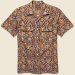 Open Collar Short Sleeve Botanical Block Print Shirt - Brown - BEAMS+ - STAG Provisions - Tops - S/S Woven - Floral