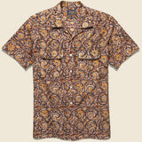 Open Collar Short Sleeve Botanical Block Print Shirt - Brown - BEAMS+ - STAG Provisions - Tops - S/S Woven - Floral