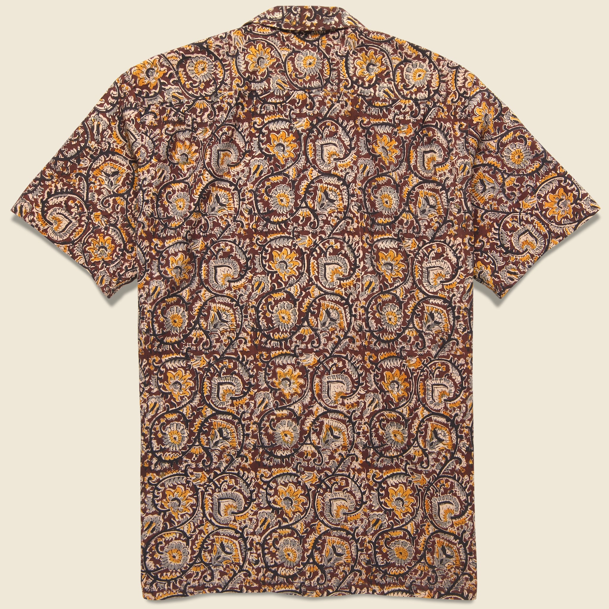 Open Collar Short Sleeve Botanical Block Print Shirt - Brown - BEAMS+ - STAG Provisions - Tops - S/S Woven - Floral