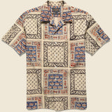 Open Collar Short Sleeve Elephant Block Print Shirt - Navy - BEAMS+ - STAG Provisions - Tops - S/S Woven - Other Pattern