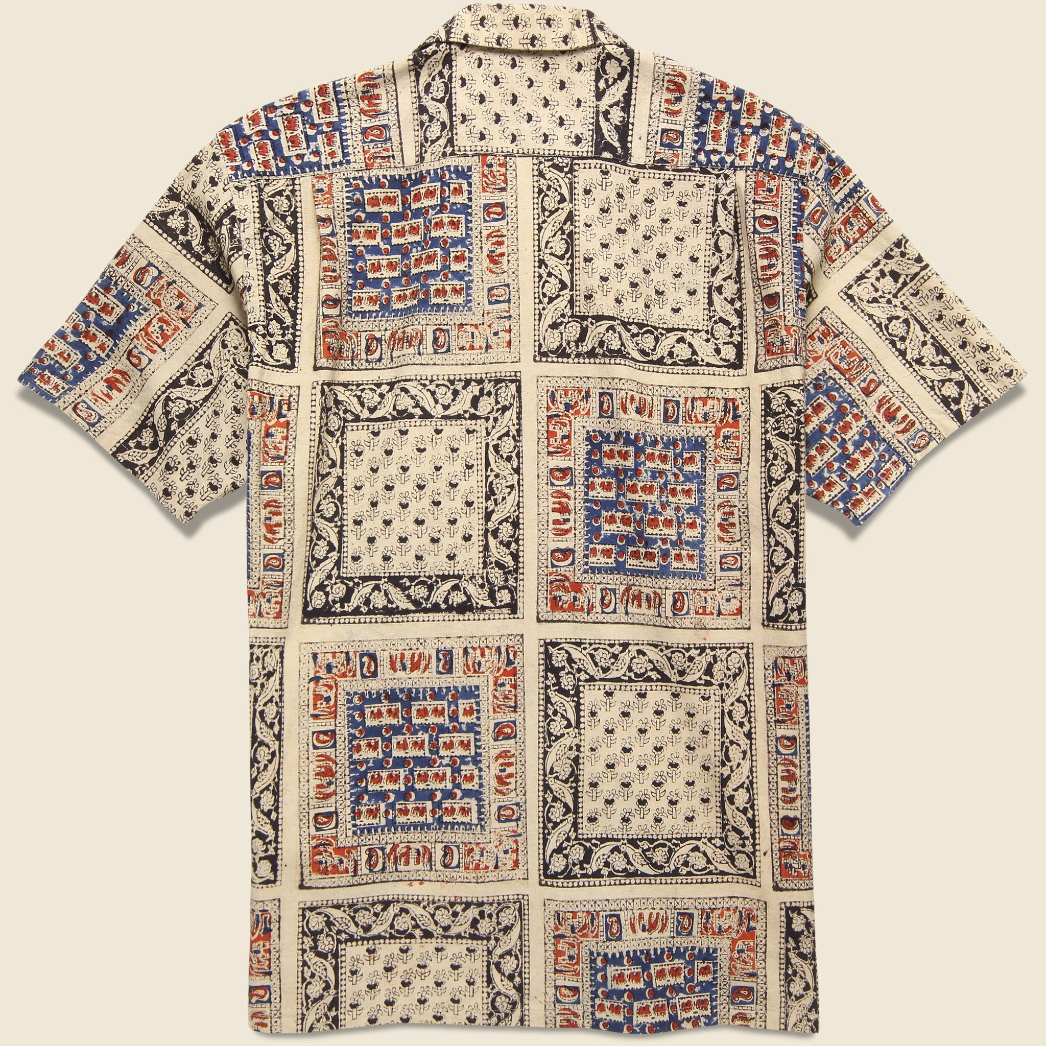 Open Collar Short Sleeve Elephant Block Print Shirt - Navy - BEAMS+ - STAG Provisions - Tops - S/S Woven - Other Pattern