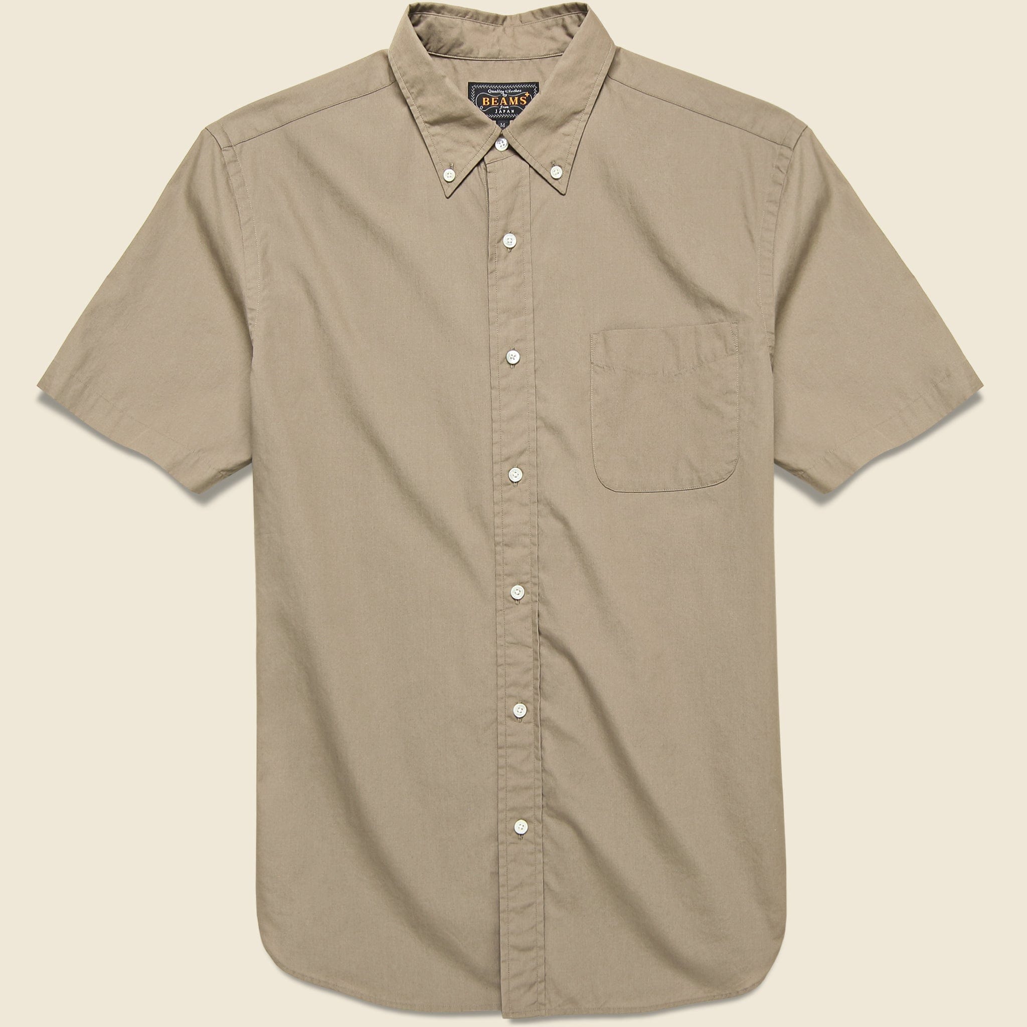 Short Sleeve Broad Cloth Shirt - Beige - BEAMS+ - STAG Provisions - Tops - S/S Woven - Solid