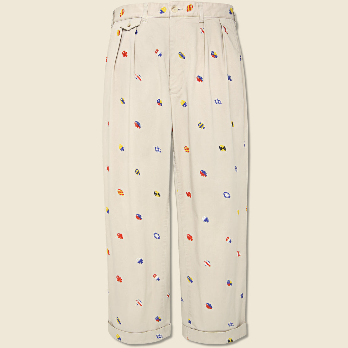 BEAMS+ 2 Pleats Embroidered Trousers - Cement