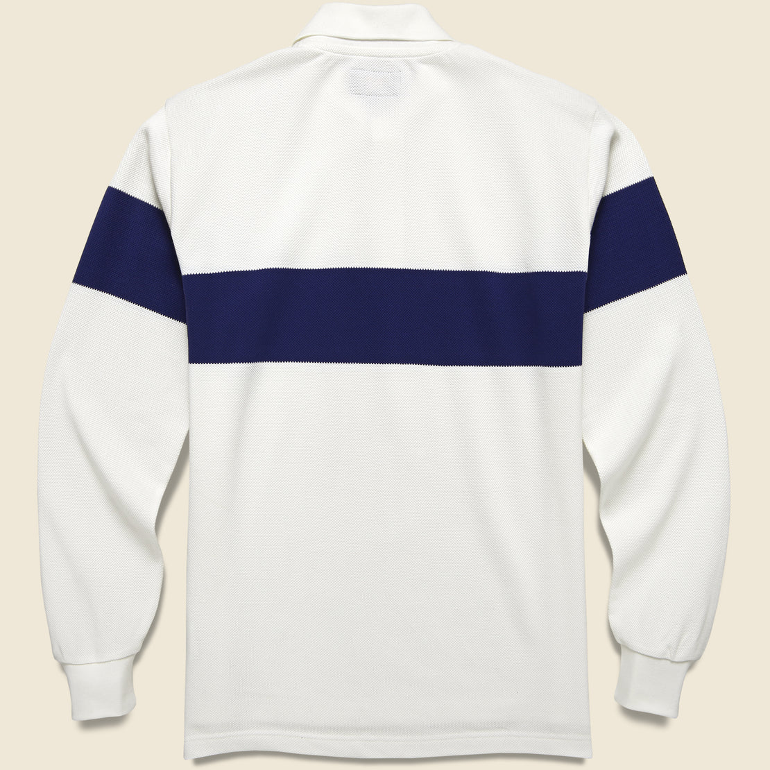 Pique Polo Panel Stripe - White/Navy - BEAMS+ - STAG Provisions - Tops - L/S Knit
